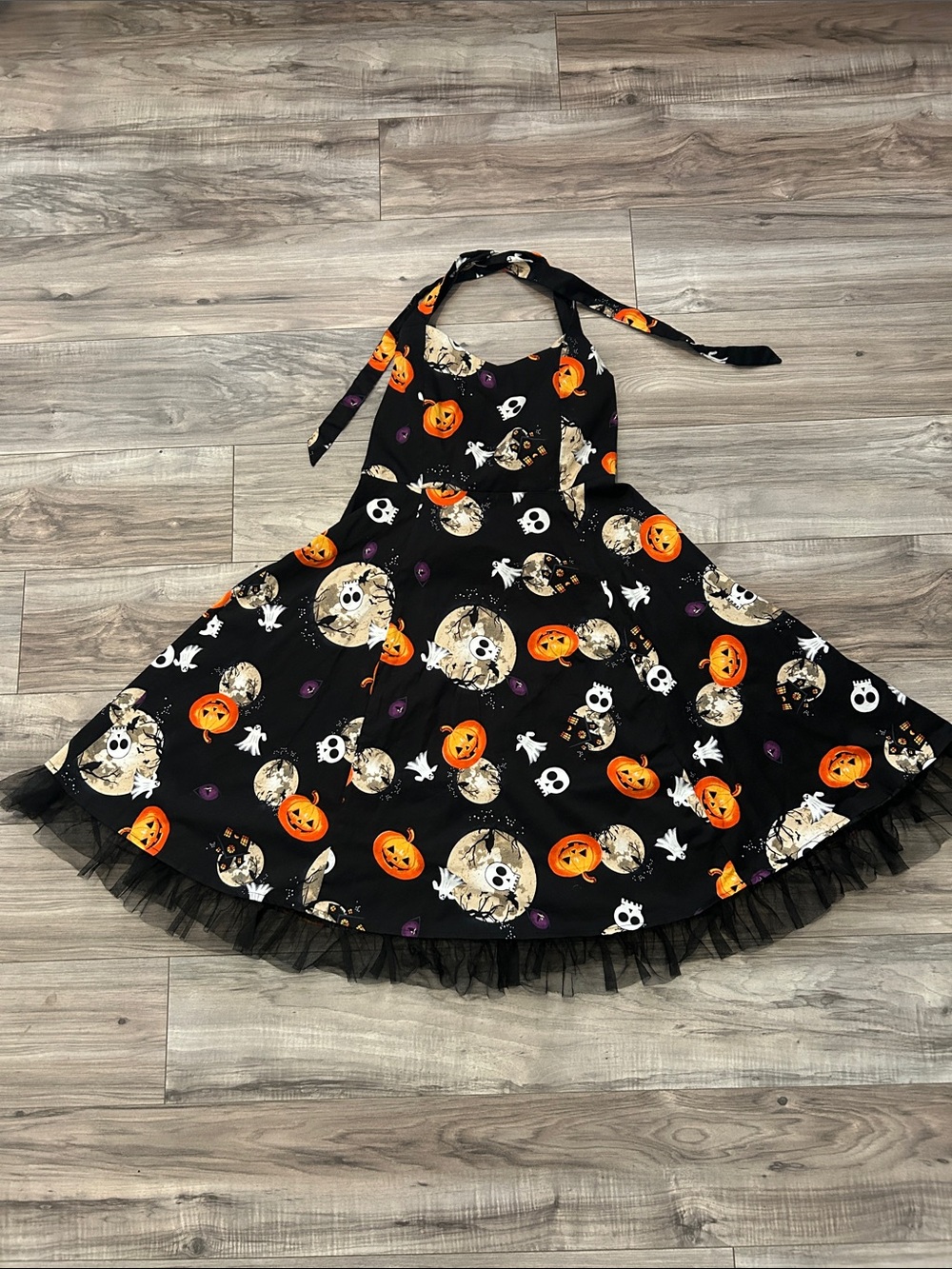Halloween Pumpkin & Skull Black Kids Costume Dress size XL